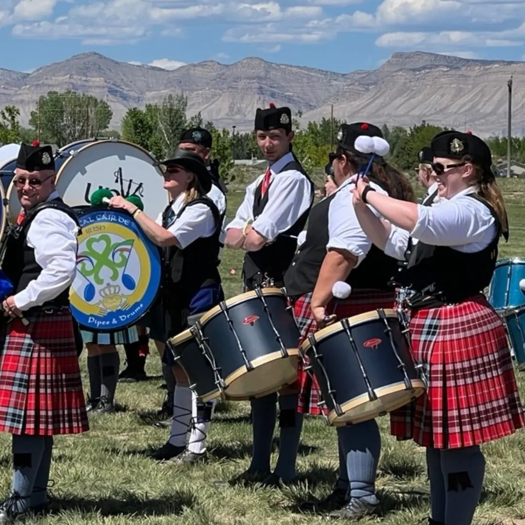 Bagpiper attempting to play tenor drum at a Scottish Festival in Las Vegas
