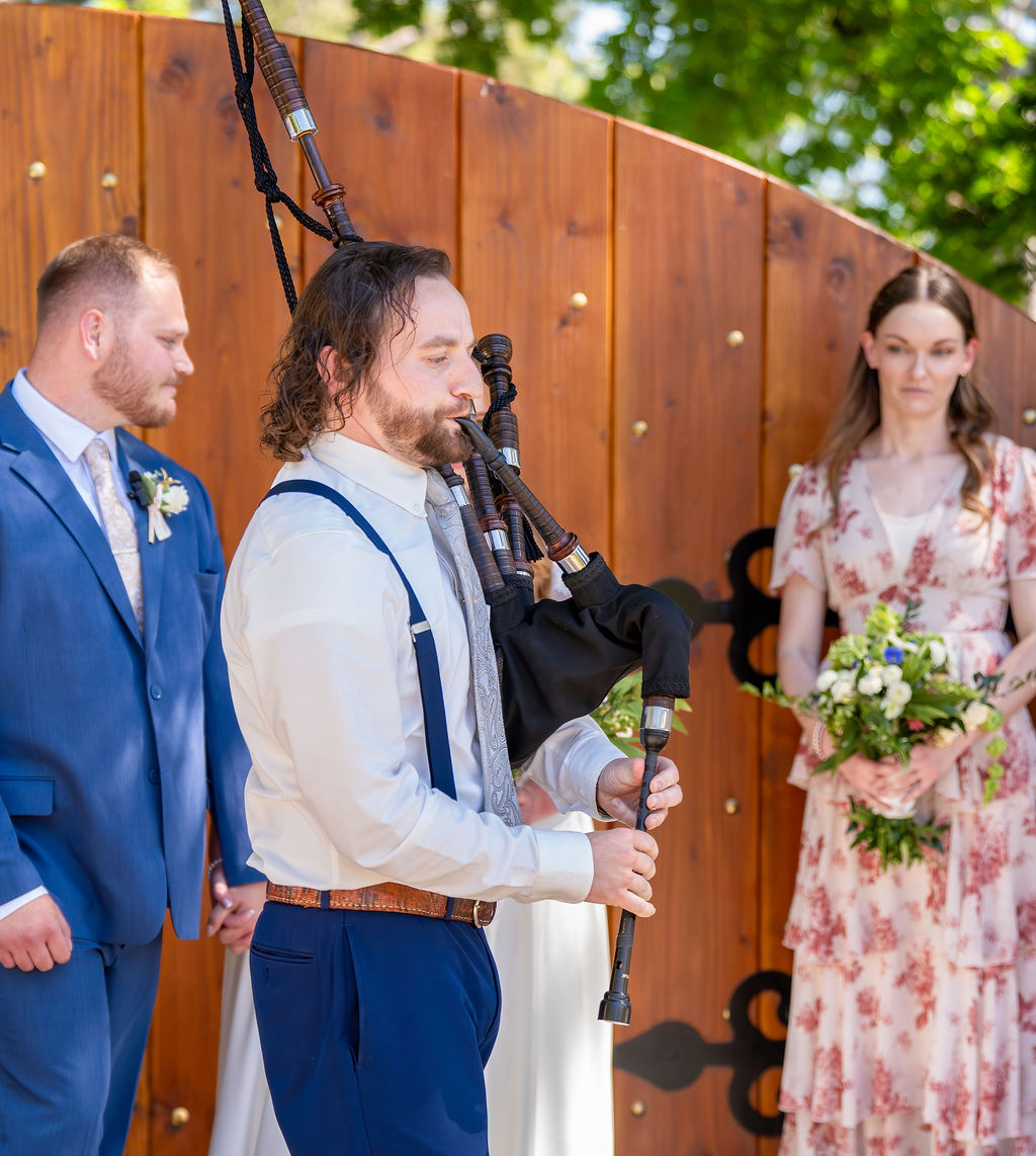 Bagpiper performing at an outdoor wedding in Pennsylvania
