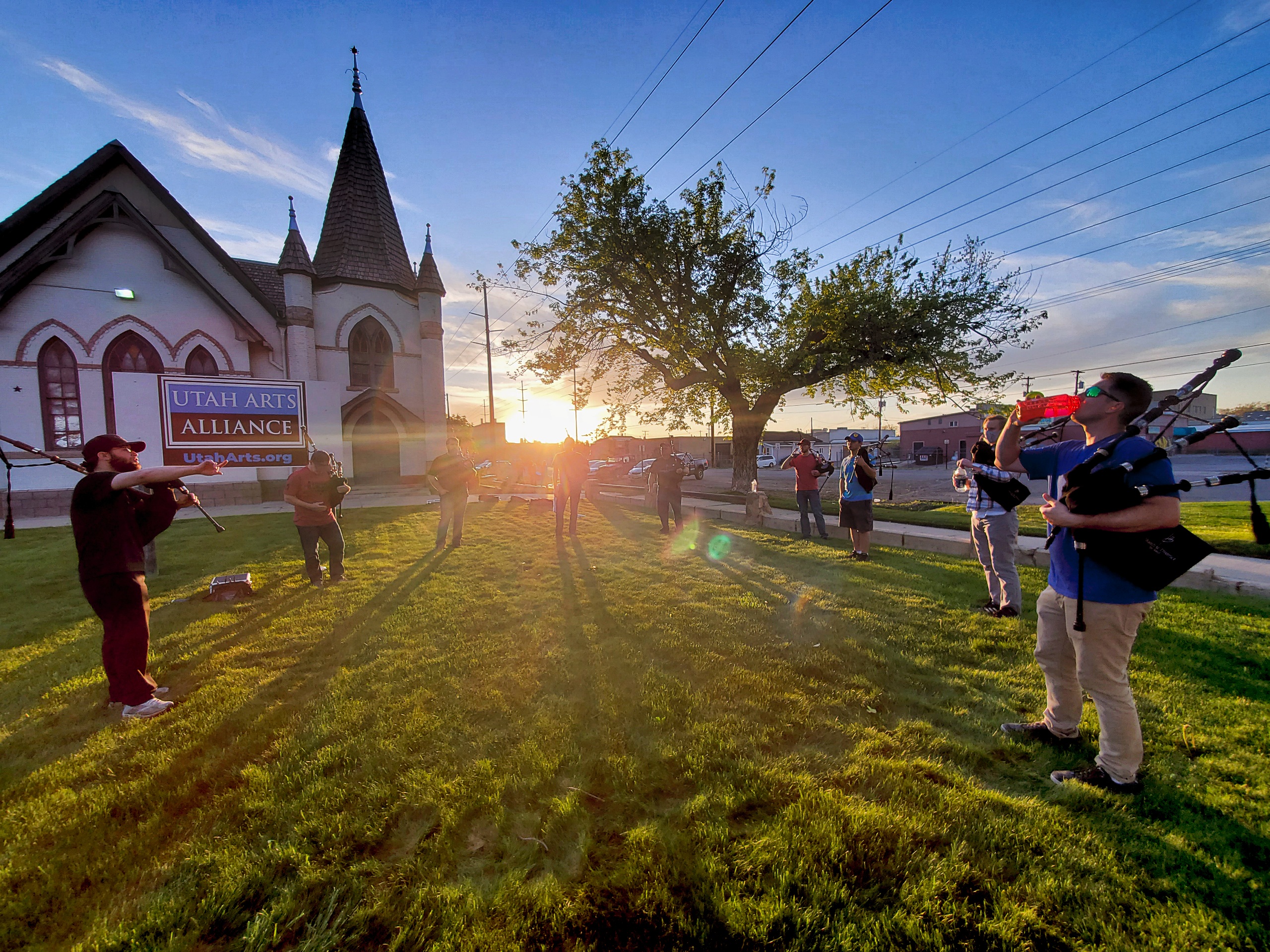 Bagpipe band rehearsing at The Art Castle venue